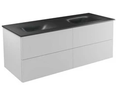 Dviguba spintelė Besco Akya Classic 131 cm su praustuvu ir klik-klak, Baltas glossy/Gun metal+Chrome