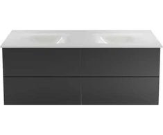 Dviguba spintelė Besco Akya Classic 131 cm su praustuvu ir klik-klak, Gun Metal glossy/Baltas glossy+Juodas matt