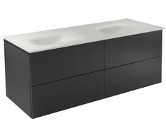 Dviguba spintelė Besco Akya Classic 131 cm su praustuvu ir klik-klak, Gun Metal glossy/Baltas matt+Juodas matt