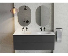 Dviguba spintelė Besco Akya Classic 131 cm su praustuvu ir klik-klak, Gun Metal glossy/Baltas glossy+Baltas