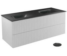 Dviguba spintelė Besco Akya Linea 131 cm su praustuvu ir klik-klak, Baltas matt/Gun metal+Juodas matt