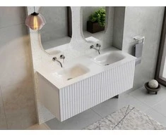 Dviguba spintelė Besco Akya Linea 131 cm su praustuvu ir klik-klak, Baltas matt/Baltas glossy+Chrome
