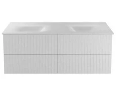 Dviguba spintelė Besco Akya Linea 131 cm su praustuvu ir klik-klak, Baltas matt/Baltas matt+Chrome