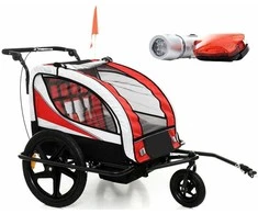 Dviračio priekaba vaikams su amortizatoriais ir pasisukančiu priekiniu ratuku BabyMaxi, raudona