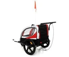 Dviračio priekaba vaikams su amortizatoriais ir pasisukančiu priekiniu ratuku BabyMaxi, raudona