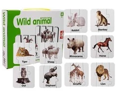 Edukacinė dėlionė "Laukiniai gyvūnai", anglų k., 10 derinių