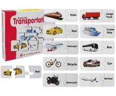 Edukacinė dėlionė "Transporto priemonės", anglų k., 10 derinių