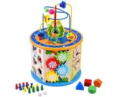 Edukacinis medinis kubas su labirintu, 8in1
