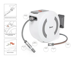 Elektroninė automatinė žarnos ritė Bradas Baltas LINE su laistymo žarna 1/2" 30m