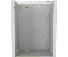 Dušo durys Mexen Lunar-F, sulankstomos, kairė, 135 cm, transparent/brushed auksinis