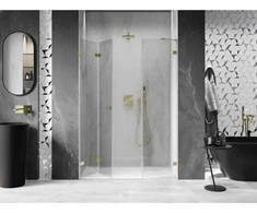 Dušo durys Mexen Lunar-F, sulankstomos, kairė, 125 cm, transparent/brushed auksinis