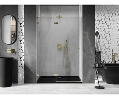 Dušo durys Mexen Lunar, kairinės, 130 cm, transparent/brushed auksinis