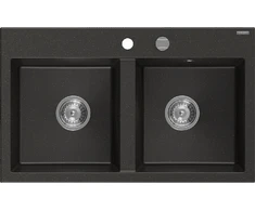 Granitinė virtuvinė plautuvė Mexen Hektor su sifonu, Metallic juodas/auksinis+Chrome, 800 x 480 mm