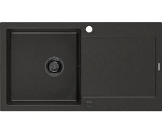 Granitinė virtuvinė plautuvė Mexen Leo su sifonu, Metallic juodas/auksinis+Juodas, 900 x 500 mm