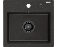 Granitinė virtuvinė plautuvė Mexen Milo su sifonu, Metallic juodas/auksinis+Juodas, 435 x 410 mm
