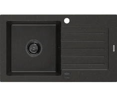 Granitinė virtuvinė plautuvė Mexen Pablo su sifonu, Metallic juodas/auksinis+Juodas, 752 x 436 mm