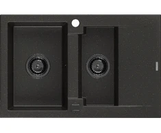 Granitinė virtuvinė plautuvė Mexen Gaspar su sifonu, Metallic juodas/auksinis+Juodas, 737 x 475 mm