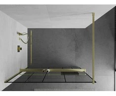 Walk-in dušo sienelė Mexen Kioto+ su lentynėle, Brushed auksinis/Juodas raštas, 70 x 200 cm