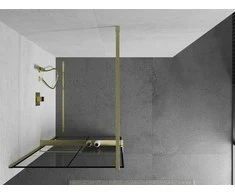 Walk-in dušo sienelė Mexen Kioto+ su lentynėle, Brushed auksinis/Juodas raštas, 80 x 200 cm