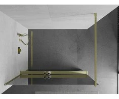 Walk-in dušo sienelė Mexen Kioto+ su lentynėle, Brushed auksinis/veidrodinis stiklas, 130 x 200 cm