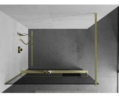 Walk-in dušo sienelė Mexen Kioto+ su lentynėle, Brushed auksinis/grafito stiklas, 110 x 200 cm