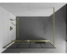 Walk-in dušo sienelė Mexen Kioto+ su lentynėle, Brushed auksinis/Juodas raštas, 120 x 200 cm
