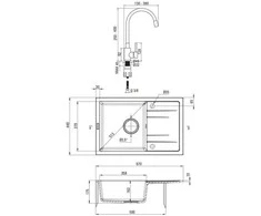 Granitinė virtuvinė plautuvė Deante Corio su maišytuvu, ZRCPS113, Metallic pilkas+Pilkas/steel