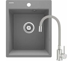 Granitinė virtuvinė plautuvė Deante Corio su maišytuvu, ZRCPS103, Metallic pilkas+Pilkas/steel