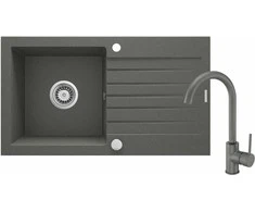 Granitinė virtuvinė plautuvė Deante Zorba su maišytuvu, ZQZVT113, Anthracite metallic