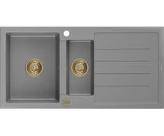Granitinė virtuvinė plautuvė Mexen Andres su sifonu, Pilkas+Gold, 1000 x 500 mm