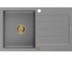 Granitinė virtuvinė plautuvė Mexen Bruno su sifonu, Pilkas+Gold, 795 x 495 mm
