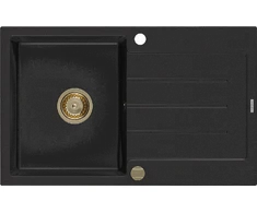 Granitinė virtuvinė plautuvė Mexen Bruno su sifonu, Juodas+Gold, 795 x 495 mm