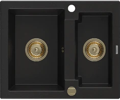 Granitinė virtuvinė plautuvė Mexen Carlos su sifonu, Juodas+Gold, 582 x 475 mm