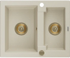 Granitinė virtuvinė plautuvė Mexen Carlos su sifonu, rusvai gelsvas+Gold, 582 x 475 mm