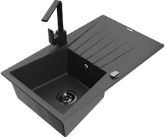 Granitinė virtuvinė plautuvė Mexen Cesar su maišytuvu ir sifonu, Juodas granite+Juodas