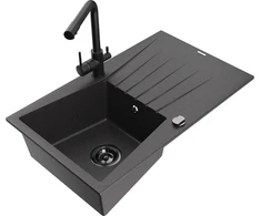 Granitinė virtuvinė plautuvė Mexen Cesar su maišytuvu ir sifonu, Juodas granite+Juodas