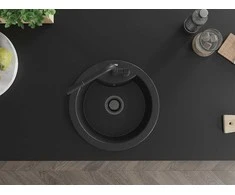 Granitinė virtuvinė plautuvė Mexen Diego su maišytuvu ir sifonu, Metallic juodas/sidabrinis+Juodas