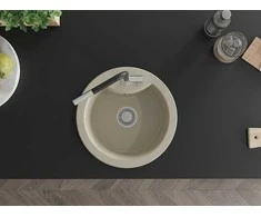 Granitinė virtuvinė plautuvė Mexen Diego su maišytuvu ir sifonu, rusvai gelsvas+Juodas/Chrome