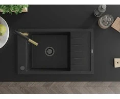 Granitinė virtuvinė plautuvė Mexen Elias su maišytuvu ir sifonu, Metallic juodas/sidabrinis+Juodas/Gold