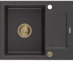 Granitinė virtuvinė plautuvė Mexen Enzo su sifonu, Juodas granite+Gold, 576 x 465 mm