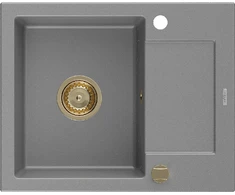 Granitinė virtuvinė plautuvė Mexen Enzo su sifonu, Pilkas+Gold, 576 x 465 mm