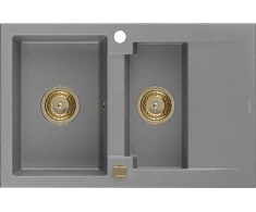 Granitinė virtuvinė plautuvė Mexen Gaspar su sifonu, Pilkas+Gold, 737 x 475 mm