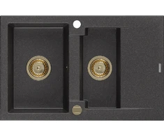 Granitinė virtuvinė plautuvė Mexen Gaspar su sifonu, Juodas granite+Gold, 737 x 475 mm