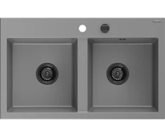 Granitinė virtuvinė plautuvė Mexen Hektor su sifonu, Pilkas+Juodas, 800 x 480 mm
