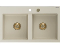 Granitinė virtuvinė plautuvė Mexen Hektor su sifonu, rusvai gelsvas+Gold, 800 x 480 mm