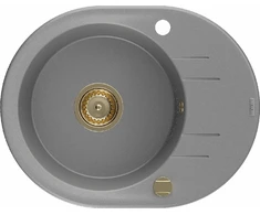 Granitinė virtuvinė plautuvė Mexen Kevin su sifonu, Pilkas+Gold, 586 x 458 mm