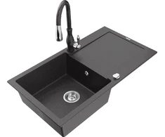 Granitinė virtuvinė plautuvė Mexen Leo su maišytuvu ir sifonu, Juodas granite