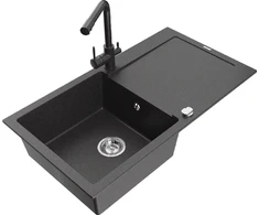 Granitinė virtuvinė plautuvė Mexen Leo su maišytuvu ir sifonu, Juodas granite