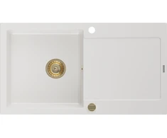Granitinė virtuvinė plautuvė Mexen Leo su sifonu, Baltas+Gold, 900 x 500 mm