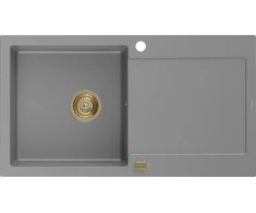 Granitinė virtuvinė plautuvė Mexen Leo su sifonu, Pilkas+Gold, 900 x 500 mm